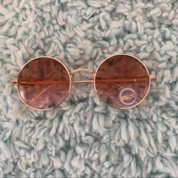Round Orange Lens and Gold Metal Frames Sunglasses NWOT - Picture 1 of 9